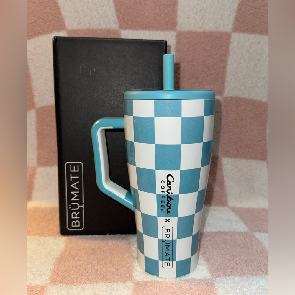 BrüMate x Caribou Coffee Blue Checkered Insulated Tumbler with Straw(30oz)